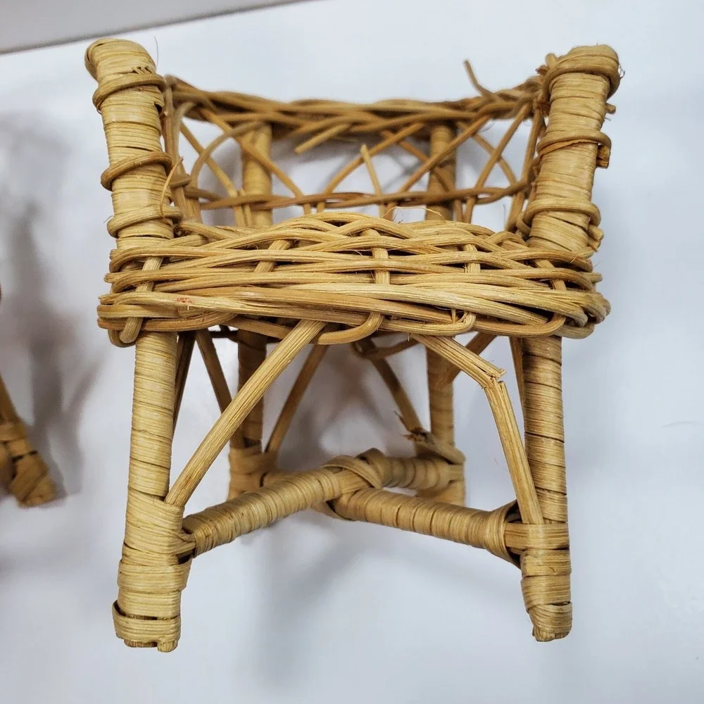 Vintage Doll Furniture Wicker Rattan Patio Set Sofa Chair (FLAW) Table Lot of 3